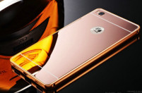 Луксозен алуминиев бъмпър с твърд огледален златисто розов гръб за Huawei P8 Lite ALE-21 